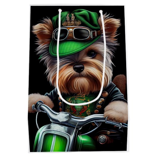 Biewer Terrier Dog Driving Bike Street Patrick's D Medium Cadeauzakje (Achterkant)