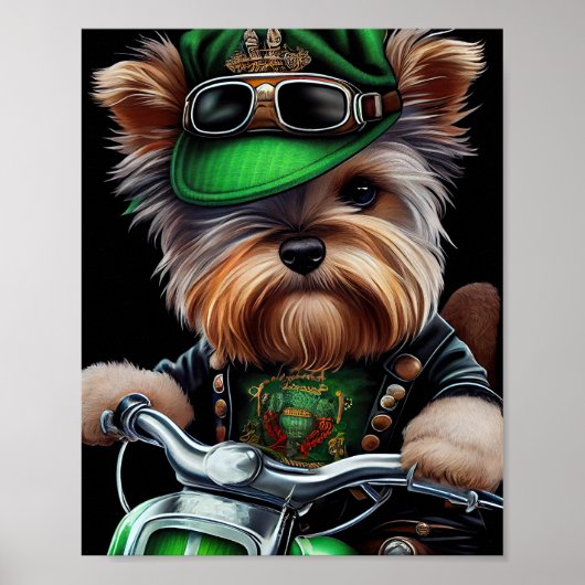 Biewer Terrier Dog Driving Bike Street Patrick's D Poster (Voorkant)