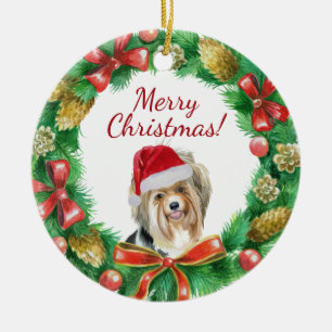 Biewer Terrier Dog Merry Kerstmis Keramisch Ornament