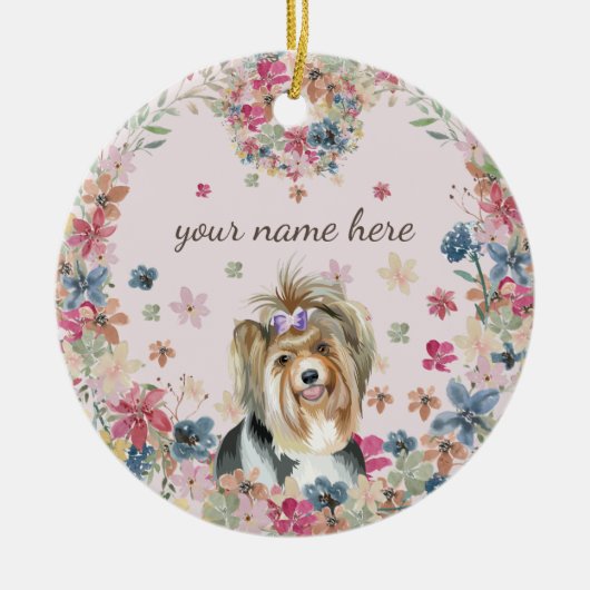 Biewer Terrier Dog Puppy flower print Keramisch Ornament (Voorkant)