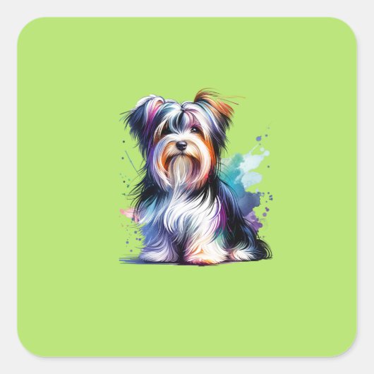 Biewer Terrier Dog Vierkante Sticker (Voorkant)