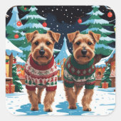 Biewer Terrier Dogs Christmas Snow Holiday Vierkante Sticker (Voorkant)