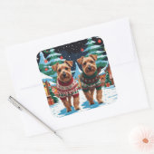 Biewer Terrier Dogs Christmas Snow Holiday Vierkante Sticker (Envelop)