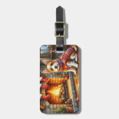 Biewer Terrier Fireplace with Christmas Lights Bagagelabel (Voorkant verticaal)