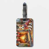 Biewer Terrier Fireplace with Christmas Lights Bagagelabel (Achterkant verticaal)