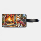 Biewer Terrier Fireplace with Christmas Lights Bagagelabel (Achterkant horizontaal)