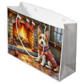 Biewer Terrier Fireplace with Christmas Lights Groot Cadeauzakje (Achterkant Gekanteld)