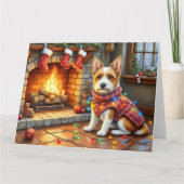 Biewer Terrier Fireplace with Christmas Lights Kaart (Voorkant)