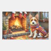 Biewer Terrier Fireplace with Christmas Lights Rechthoekige Sticker (Voorkant)