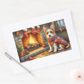 Biewer Terrier Fireplace with Christmas Lights Rechthoekige Sticker (Envelop)