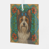 Biewer Terrier "Glas in lood" Glas Ornament (Voorkant links)