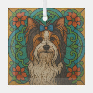 Biewer Terrier "Glas in lood" Glas Ornament
