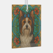 Biewer Terrier "Glas in lood" Glas Ornament (Voorkant Rechts)