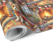 Biewer Terrier Haard met Kerstverlichting Cadeaupapier (Rol Hoek)