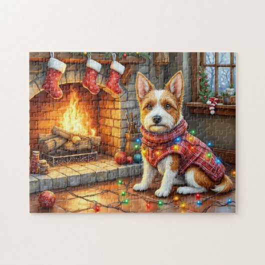 Biewer Terrier Haard met Kerstverlichting Legpuzzel (Horizontaal)