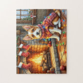 Biewer Terrier Haard met Kerstverlichting Legpuzzel (Verticaal)