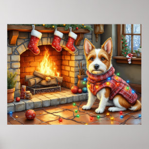 Biewer Terrier Haard met Kerstverlichting Poster