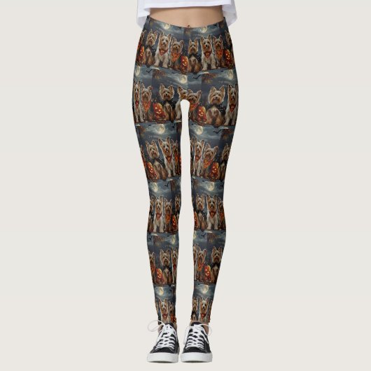 Biewer Terrier Halloween Griezelig Leggings (Voorkant)