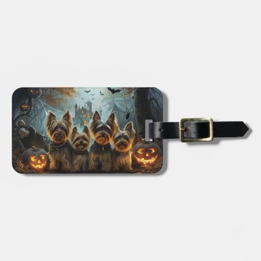 Biewer Terrier Halloween Nacht Doggy Delight Bagagelabel (Voorkant horizontaal)