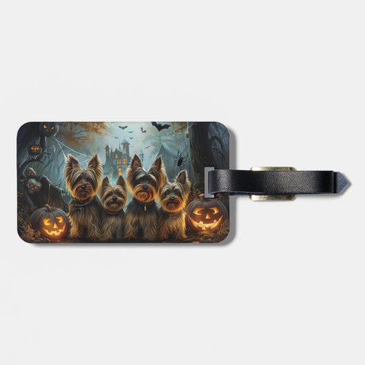 Biewer Terrier Halloween Nacht Doggy Delight Bagagelabel (Achterkant horizontaal)