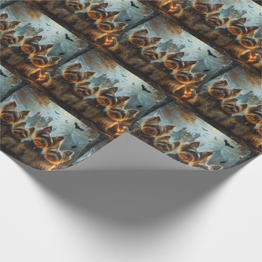 Biewer Terrier Halloween Nacht Doggy Delight Cadeaupapier (Hoek)