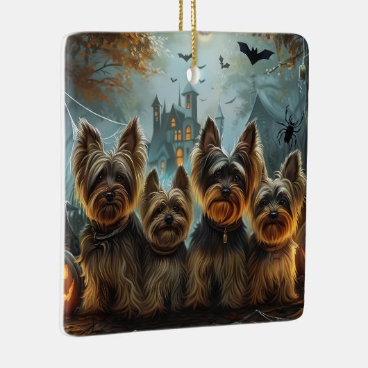 Biewer Terrier Halloween Nacht Doggy Delight Keramisch Ornament (Rechts)