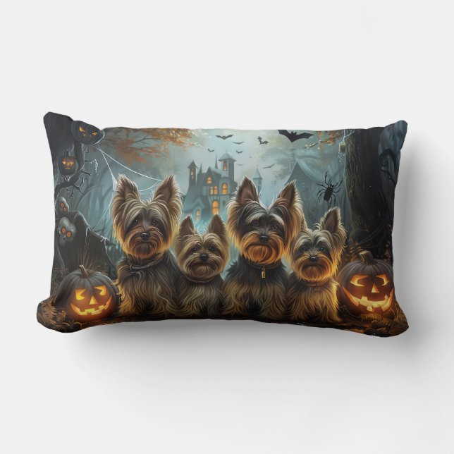 Biewer Terrier Halloween Nacht Doggy Delight Kussen (Voorkant)