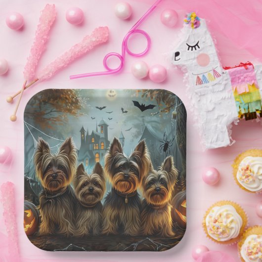 Biewer Terrier Halloween Nacht Doggy Delight Papieren Bordje (Feest)