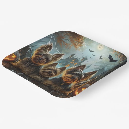 Biewer Terrier Halloween Nacht Doggy Delight Papieren Bordje (Gebogen)