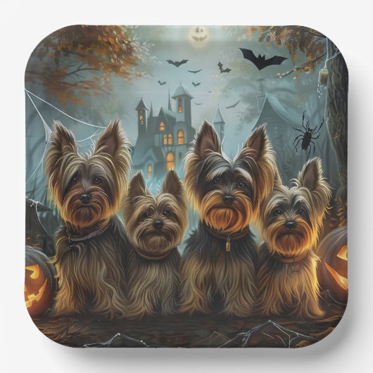 Biewer Terrier Halloween Nacht Doggy Delight Papieren Bordje (Voorkant)