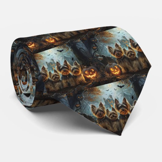 Biewer Terrier Halloween Nacht Doggy Delight Stropdas (Opgerold)