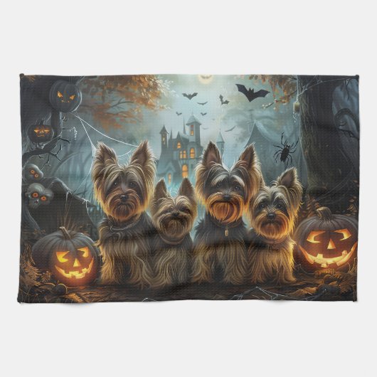 Biewer Terrier Halloween Nacht Doggy Delight Theedoek (Horizontaal)
