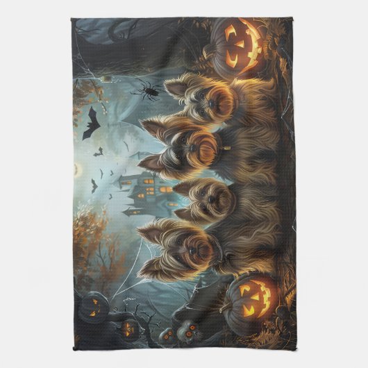 Biewer Terrier Halloween Nacht Doggy Delight Theedoek (Verticaal)