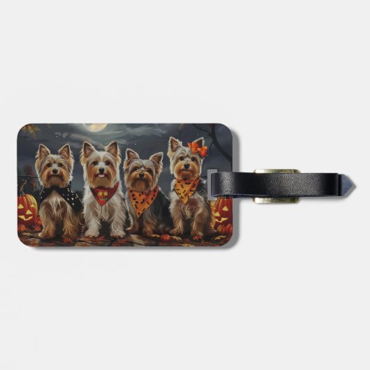 Biewer Terrier Halloween Spooky Bagagelabel (Achterkant horizontaal)