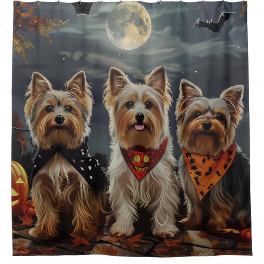 Biewer Terrier Halloween Spooky Douchegordijn (Voorkant)