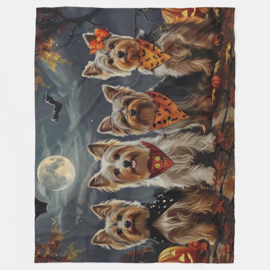 Biewer Terrier Halloween Spooky Fleece Deken (Voorkant)