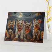Biewer Terrier Halloween Spooky Kaart (Gele Bloem)