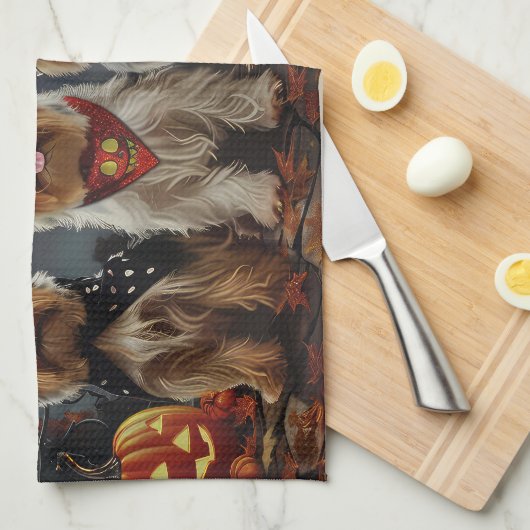 Biewer Terrier Halloween Spooky Theedoek (Quarter Fold)