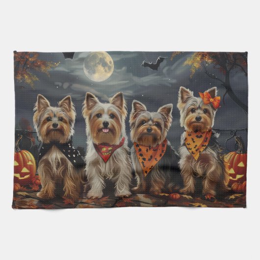 Biewer Terrier Halloween Spooky Theedoek (Horizontaal)