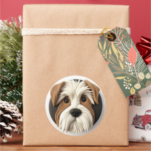 Biewer Terrier Hond 3D Geïnspireerd Ronde Sticker