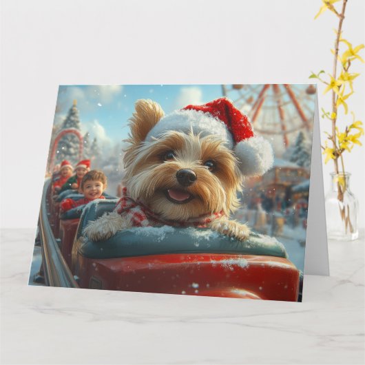 Biewer Terrier-hond achtbaan Kerstmis  Kaart (Gele Bloem)