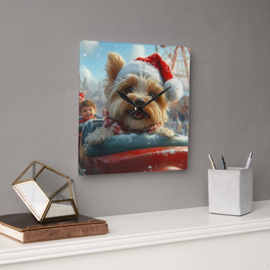 Biewer Terrier-hond achtbaan Kerstmis Vierkante Klok (Kantoor)