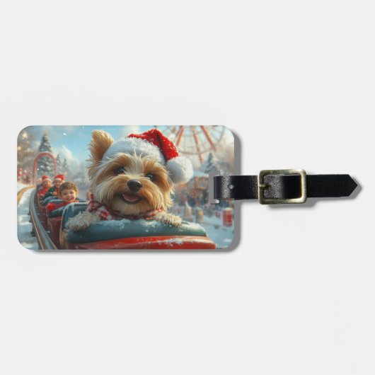 Biewer Terrier Hond Achterbaan Kerst Bagagelabel (Voorkant horizontaal)