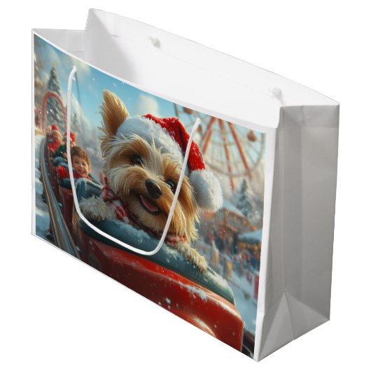 Biewer Terrier Hond Achterbaan Kerst Groot Cadeauzakje (Voorkant Gekanteld)