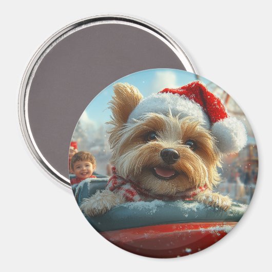 Biewer Terrier Hond Achterbaan Kerst  Magneet (Voorkant / Achterkant)