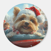 Biewer Terrier Hond Achterbaan Kerst  Magneet (Voorkant)