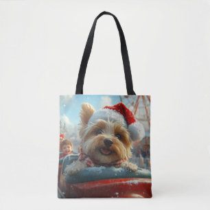 Biewer Terrier Hond Achterbaan Kerstmis  Tote Bag