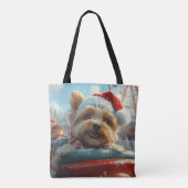 Biewer Terrier Hond Achterbaan Kerstmis Tote Bag (Achterkant)