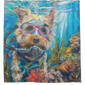 Biewer Terriër Hond Duiken Onderwater Douchegordijn (Voorkant)