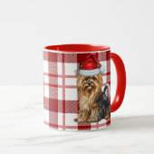 Biewer Terriër Hond en een Rode Vakantie Plaid Mok (Voorkant rechts)
